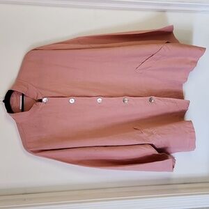 NWT BRYN WALKER oversized salmon linen button down long sleeve top, size large